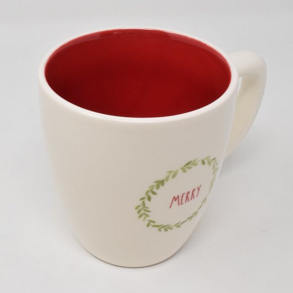 Rae Dunn Merry Wreath Holiday Mug Red Interior New Winter Coffee Cup Lounge - Picture 11 of 11
